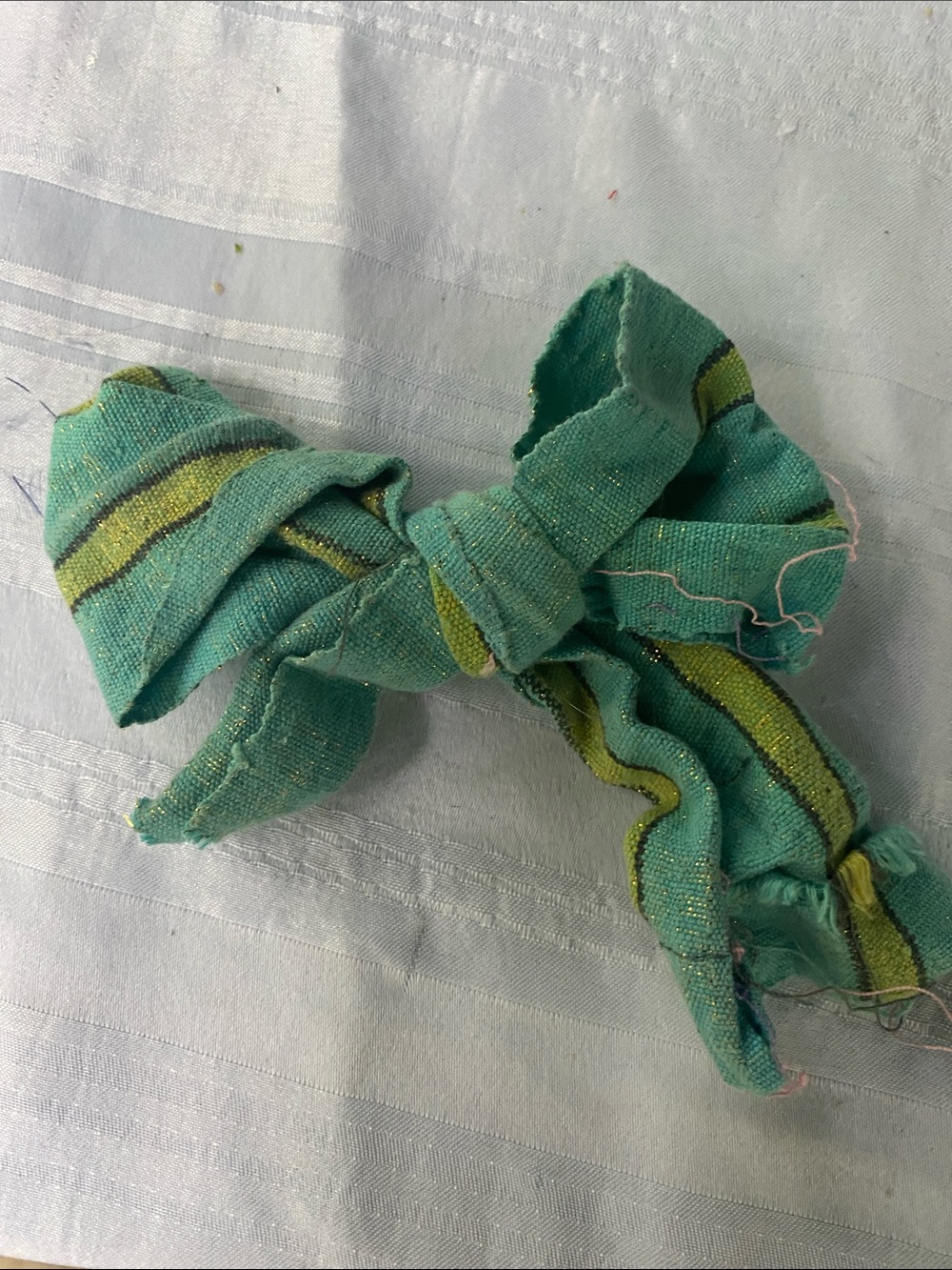 Turquoise Striped Fabric Hair Bow - Unbranded